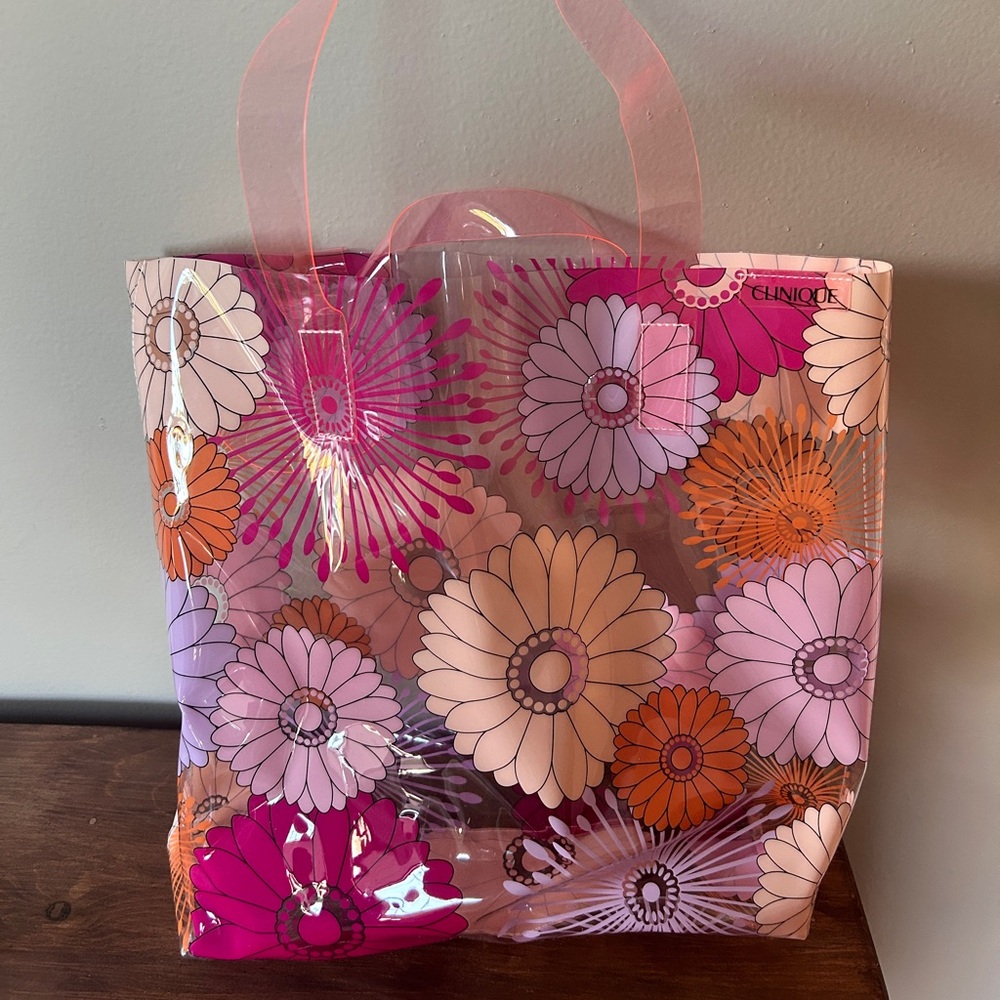 New Clinique Vibrant Floral Tote in Pink and Orange